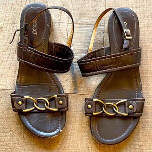Ecco Brown Leather Chain Sandals Size 37
